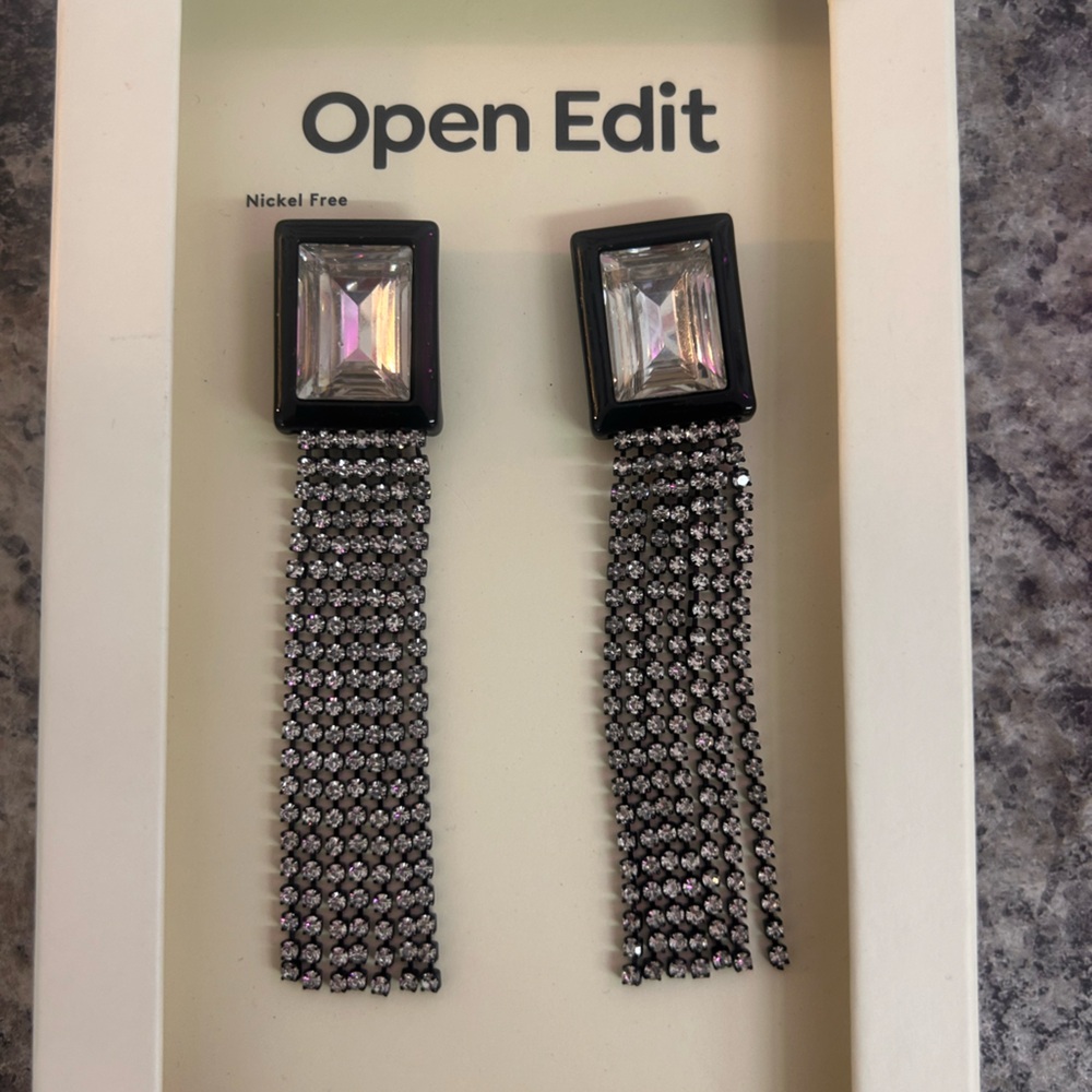 Open Edit Black and Silver Dangle Earrings
